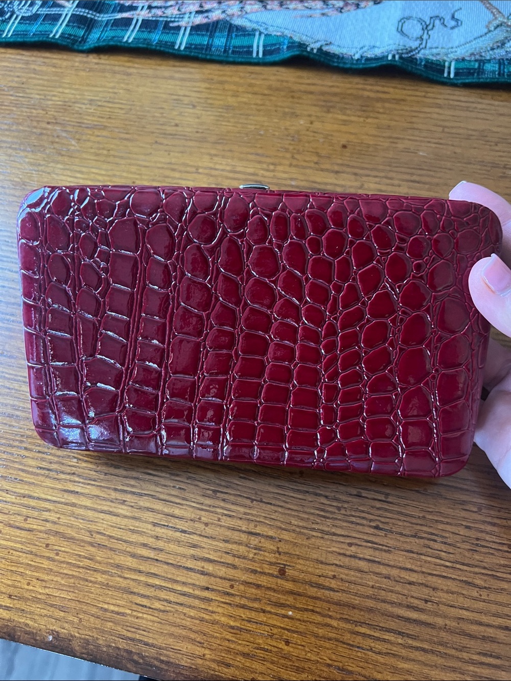 Women's Red Croc-Embossed Wallet Clutch